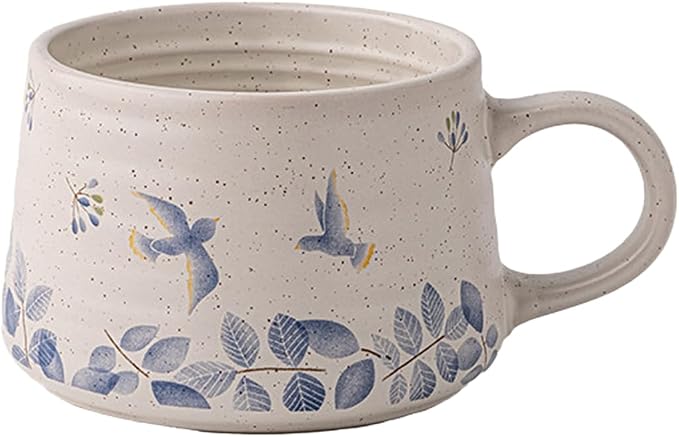 Ceramic Coffee Mug, 13oz Floral Design Pottery cute mugs, Ideal Gift for Women unique vintage pretty coffee mugs (Swallow Mug)