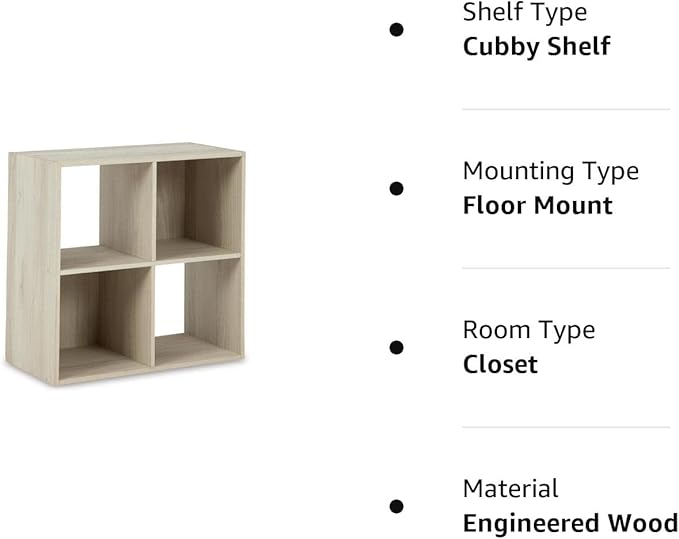 Signature Design by Ashley Socalle Modern 4 Cube Storage Organizer or Bookcase, Whitewash