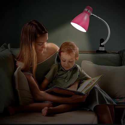 Metal Desk Lamps Clip on Lamp Clip on Light Portable Clamp On Reading Light,Eye-Caring Study Table Lamp with Flexible Goose Neck for Bedroom and Office Home Lighting (Rose red)
