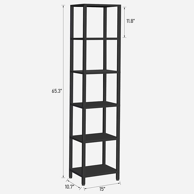 TUTOTAK Bookshelf, 6-Tier Tall Book Shelf, Narrow Bookcase for Small Space, DIY Stackable Bookshelf, for Living Room, Office, Study, Entryway, Industrial, Black BS01BK006