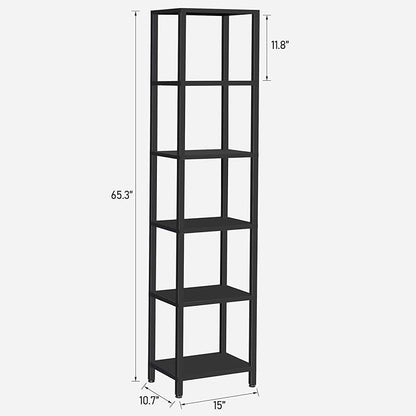 TUTOTAK Bookshelf, 6-Tier Tall Book Shelf, Narrow Bookcase for Small Space, DIY Stackable Bookshelf, for Living Room, Office, Study, Entryway, Industrial, Black BS01BK006