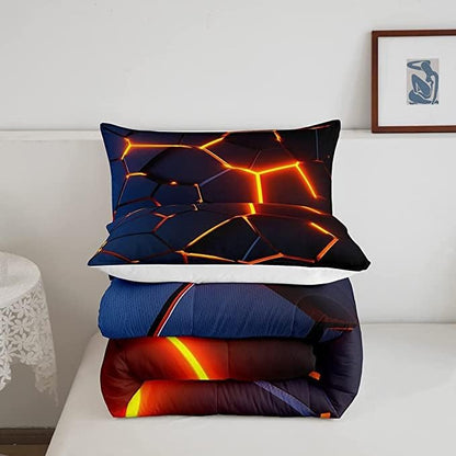 Honeycomb Print Bedding Set Red Black Fire Hexagonal Pattern Comforter Set for Kids Boys Girls Teens Beehive Geometrical Comforter Breathable Simplistic Duvet Set Room Decor Quilt Set King Size