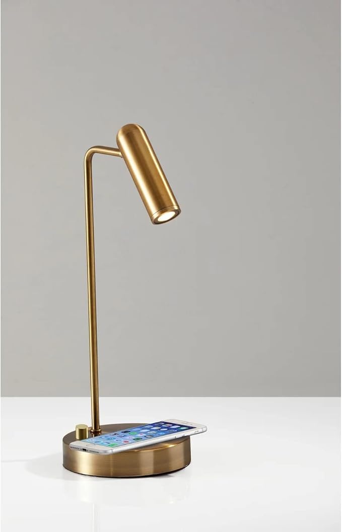 Adesso 3162-21 Kaye LED Desk Lamp Wireless Charging, 7W LED, 5W QI, USB Port, Indoor Lighting Lamps