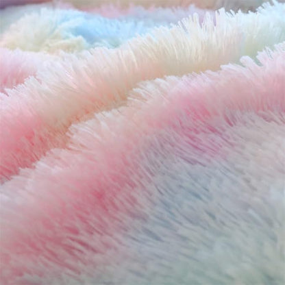 Faux Fur Kids Girls Sunshine Rainbow Comforter Sets Queen - 3PC Bed Set Warm Comfortable Soft Plush Flannel Velvet Fluffy Fuzzy Bedding（Comforter x 1 Pillowcases x 2）