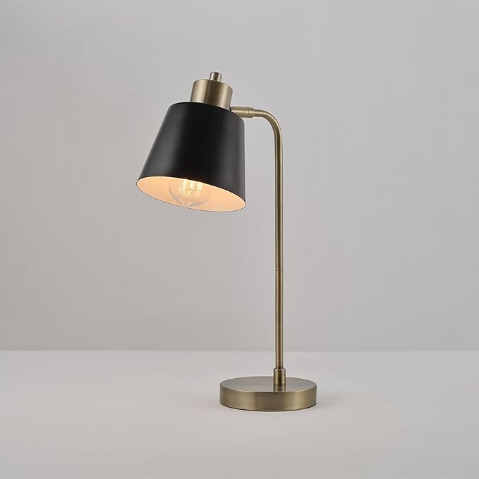 Globe Electric 61000055 18" Desk Lamp, Matte Brass Finish, Matte Black Metal Shade, Pivot Joint, On/Off Rotary Switch on Shade, E26 Base Bulb, Lamp for Living Room, Home Office