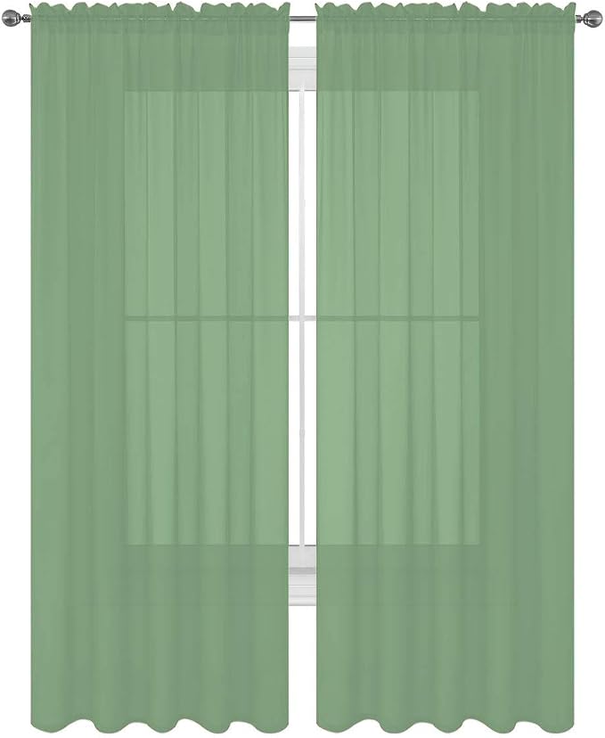 2 Piece Solid Elegant Sheer Curtains Fully Stitched Panels Window Treatment Drape (54" X 84", Sage)