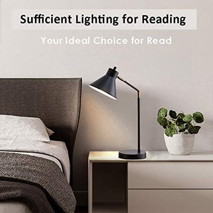 LED Desk Lamp with USB Charging Port, 100% Metal Lamp, 270° Flexible Swivel Arms, Soft White LED Reading Light (2700K), Bedside Reading Lamp, Office Lamp, Table Lamp, UL Listed (Black)