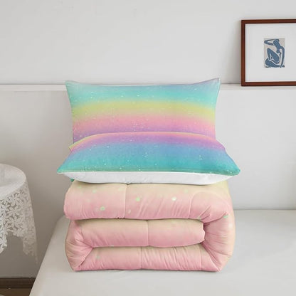 Erosebridal Rainbow Bedding Comforter Sets Full Size Tie Dye Galaxy Comforter Set for Boys Girls Kids Bedroom, Glitter Starry Bedding Pastel Ombre Sparkle Quilt with 2 Pillowcases, Pink Blue Yellow