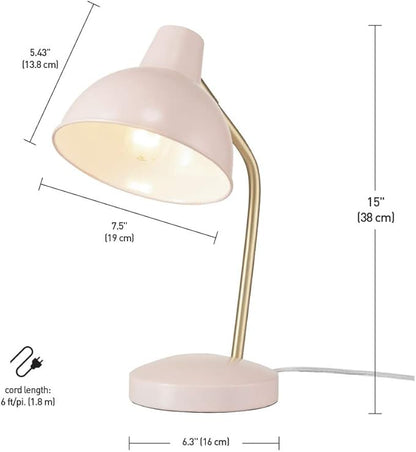 Globe Electric 67339 16" Desk Lamp, Matte Rose, Gold Arm, Clear Cord, in-Line On/Off Switch, Office Decor, Home Essentials, Reading Light, Room Lighting, Dorm