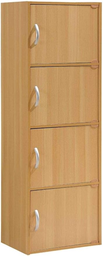 HODEDAH IMPORT 4-Shelf Bookcase Cabinet, Beech