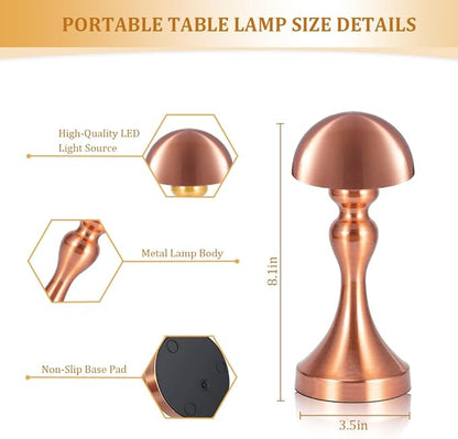 Portable LED Table Lamp, 3-Levels Brightness Metal Desk Lamp, 3 Color Touch Control Rechargeable Lamp, Night Light, Bedside Lamp,Dining Room Lamp (Rose Gold)