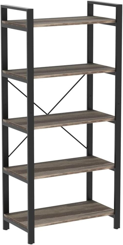IRONCK Bookshelf 5-Tier Ladder Shelf 110lbs/shelf Vintage Industrial Style Bookcase for Home Decor, Office Decor