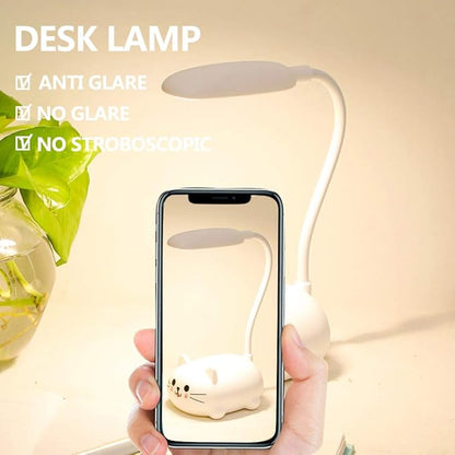 Kids Lamp, LED Desk Lamp for Kids, Cute Cat Lamp Kawaii Desk Accessories, Flexible Gooseneck Eye-Care Cartoons Small Desk Lamp Girls Gifts (White)