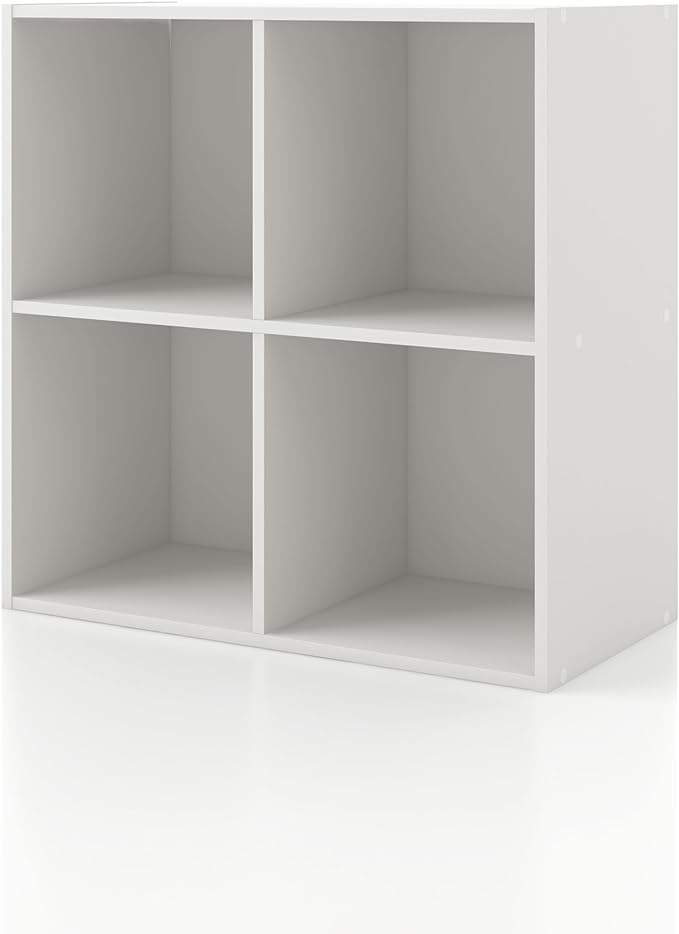 Apexa 4 Cube Storage Organizer Shelves, Stackable Wood Bookcase Fits Cubby Bins for Organization, Dorm Teen Room Decor & Home Office, White