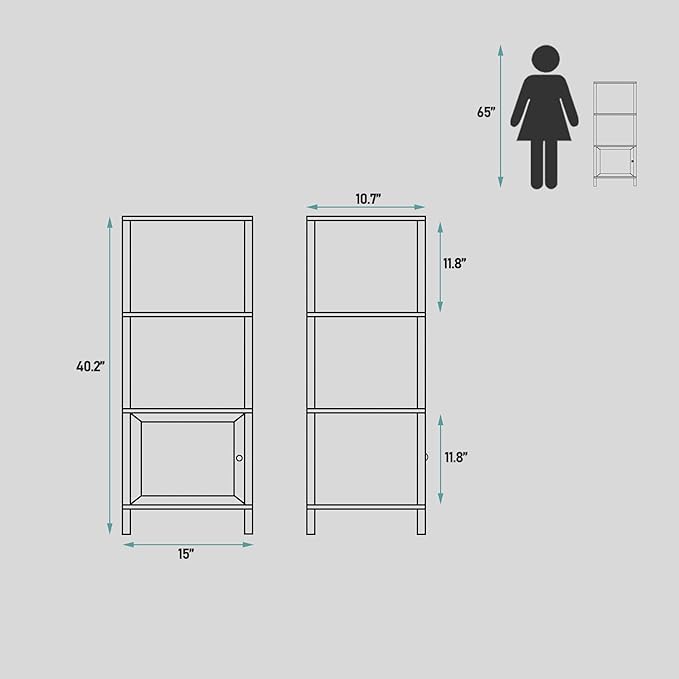 TUTOTAK 4 Tier Bookcase and Bookshelf, Narrow Book shelf with Door for Small Space, for Living Room, Office, Study, Entryway, Black BS03BK004