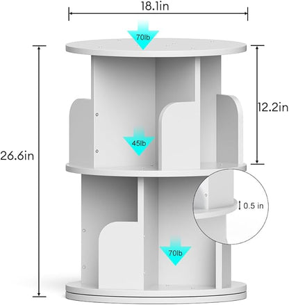 Nidouillet Small Rotating Bookshelf, 2Tier Revolving Bookcase 360 Display Round Bookshelf Narrow Swivel Corner Book Shelf Standing Bookcase for Adult Bedroom, Living Room