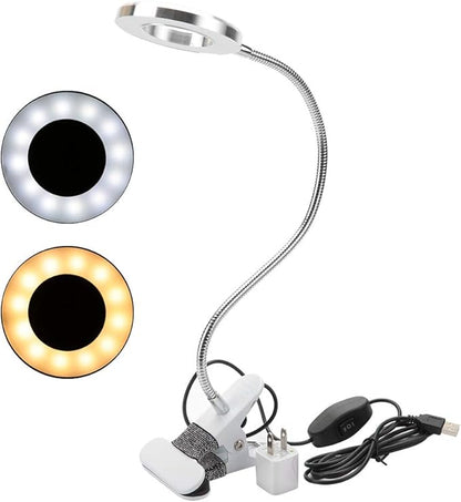 USB Gooseneck Lamp, Circle Makeup Lamp Eyebrow Lip Tattoo Beauty Salon Desktop LED Lights with Clip, Portable Desk Light for Reading, Makeup