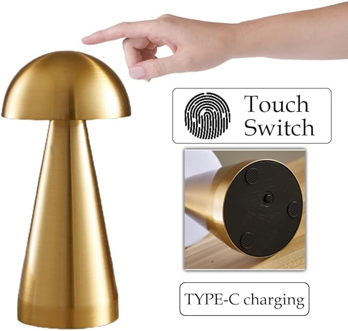 Cordless Metal Desk Lamp, Touch Sensor Control LED Table Lamp,3 Color Stepless Dimmable Battery Powered Lamp (Gold)