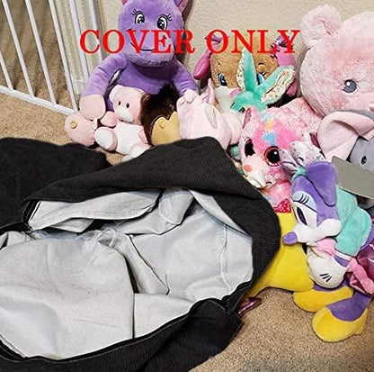 Bean Bag Chair Cover (No Filler) Stuffed Animal Storage for Kids .Soft Premium Corduroy Stuffable Beanbag for Organizing Children Plush Toys or Memory Foam Small 100L (Black)