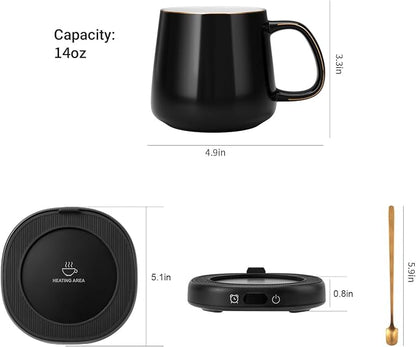 Coffee Mug Warmer & Simple Pure Black Mug Set, Electric Cup Warmer with Auto Shut Off, 4 Temperature Setting Smart Beverage Warmer, 8-Hours Auto Shut Off (Simple Pure Black Mug)