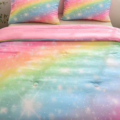 NINENINE Rainbow Bedding Sets,Pink Comforter Sets for girls,Girls Bedding Sets Full,Full Size Comforter Set for girls,Galaxy Comforter Toddler Bedding Set with 1 Comforter 2 Pillowcases