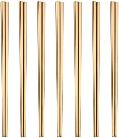 Stainless Steel Chopsticks,Reusable ,Dishwasher Safe , Easy to Use（7 PCS,golden）