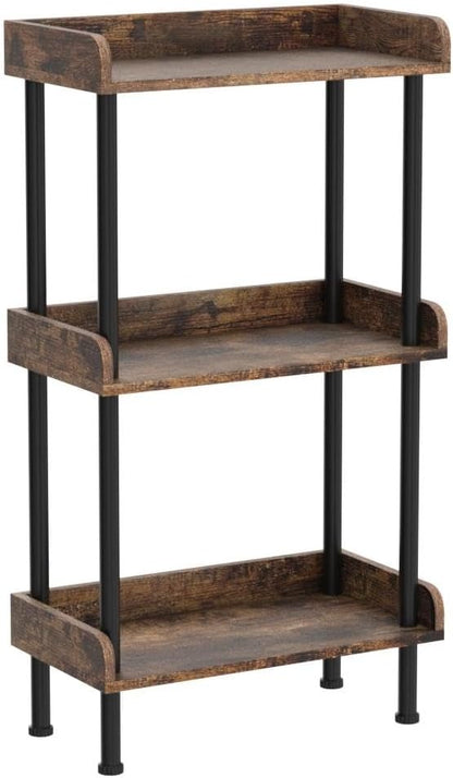 Bookshelf Small Book Shelf: 3-Tier Wood Bookcase Industrial Bookshelf Metal Standing Book Shelves Display Book Rack for Living Room Bedroom Home Office (Rustic Brown)