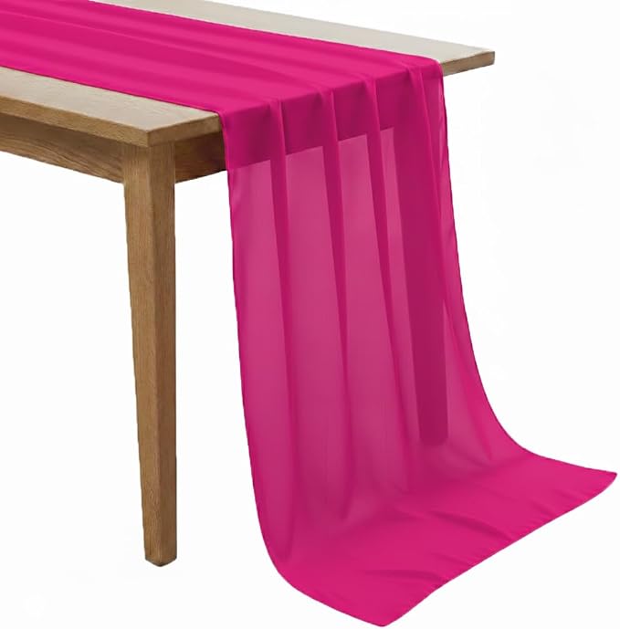 Pack of 25 | Magenta | 10ft Chiffon Table Runner 29x120 Inches Long Romantic Rustic Sheer Gauze Runner for Wedding Bridal Shower Birthday Banquets Engagement Spring Easter Boho Decorations