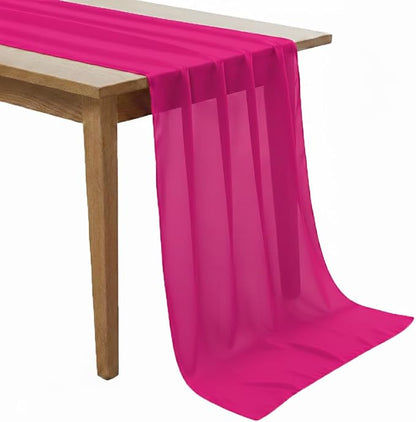 Pack of 25 | Magenta | 10ft Chiffon Table Runner 29x120 Inches Long Romantic Rustic Sheer Gauze Runner for Wedding Bridal Shower Birthday Banquets Engagement Spring Easter Boho Decorations