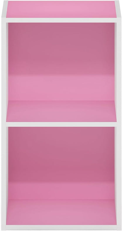 Furinno Luder Bookcase / Book / Storage, 2-Tier Cube, Pink/White