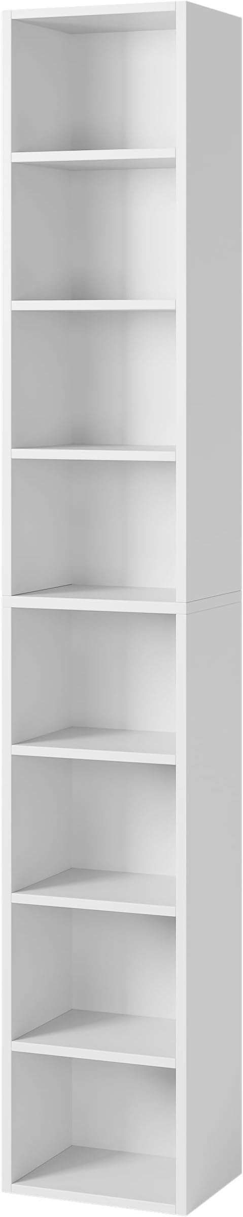 71 Inches Tall Narrow Bookshelf, 8-Tier CD DVD Slim Media Tower Rack, Corner Bookcase with Adjustable Shelves, Skinny Cubes Bookshelves for Home Office Small Space, White