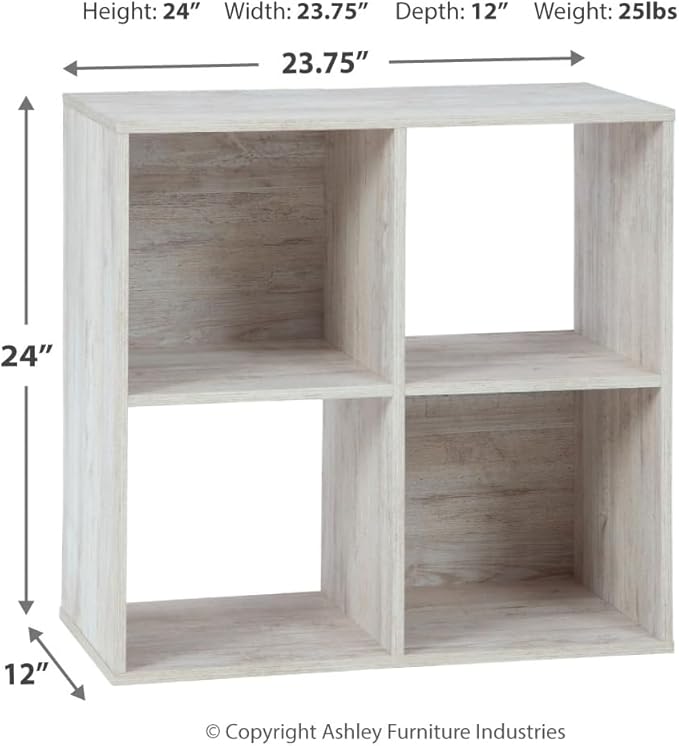 Signature Design by Ashley Paxberry Coastal 4 Cube Storage Organizer or Bookcase, Whitewash