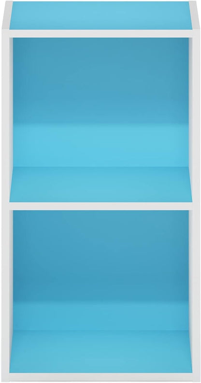 Furinno Luder Bookcase / Book / Storage, 2-Tier Cube, Light Blue/White