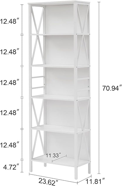 HOMISSUE Bookshelf, 6-Tier Tall Bookshelf, Rustic Wood Metal Bookshelves and Bookcases, Freestanding Open Bookshelf, Industrial Bookcase for Home Office, Living Room and Bedroom, White
