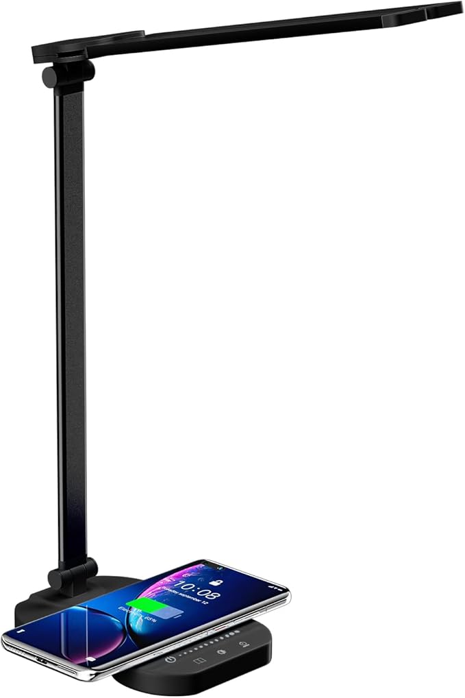 LED Desk Lamp, Dimmable Table Lamp for Reading,Lamp with USB Charging Port, 5 Lighting Modes, Sensitive Control, 45 Minutes Auto-Off Timer, Eye-Caring Lamp (Black)