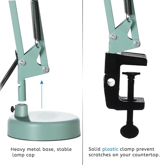 Led Desk Lamp with Clamp - Swing Arm Desk Lamp with 1 LED Cold Light Bulbs 6500K - Adjustable Table Lamp，Used for Office, Work, Study, Dormitory Reading and Eye Protection Desk Lamp (Green-01)