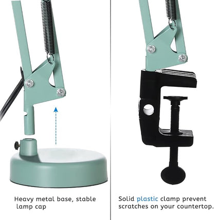 Led Desk Lamp with Clamp - Swing Arm Desk Lamp with 1 LED Cold Light Bulbs 6500K - Adjustable Table Lamp，Used for Office, Work, Study, Dormitory Reading and Eye Protection Desk Lamp (Green-01)