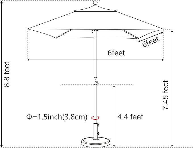 EliteShade USA 10-Year-Non-Fading 6x6Ft Square Market Umbrella Patio Outdoor Table Umbrella with Ventilation, Forest Green
