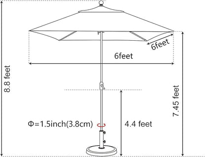 EliteShade USA 10-Year-Non-Fading 6x6Ft Square Market Umbrella Patio Outdoor Table Umbrella with Ventilation, Forest Green