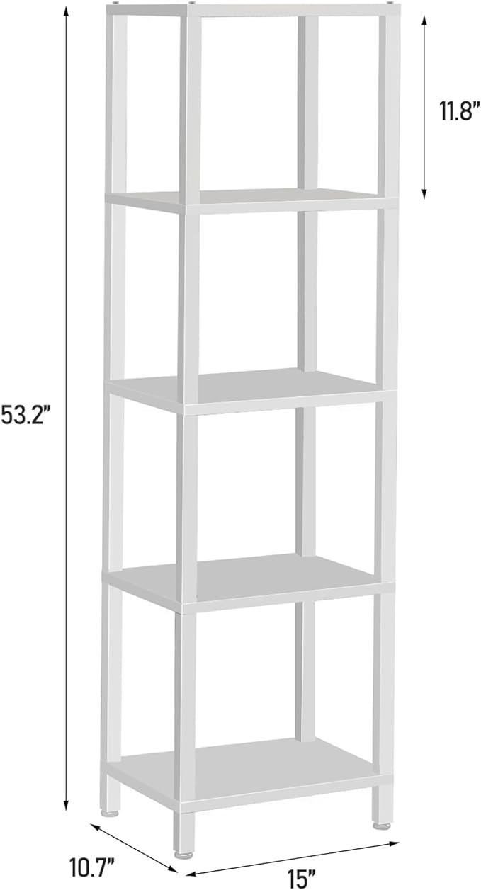 TUTOTAK Bookshelf, 5-Tier Tall Book Shelf, Narrow Bookcase for Small Space, DIY Stackable Bookshelf, for Living Room, Office, Study, Entryway, Industrial, White BS01BW005