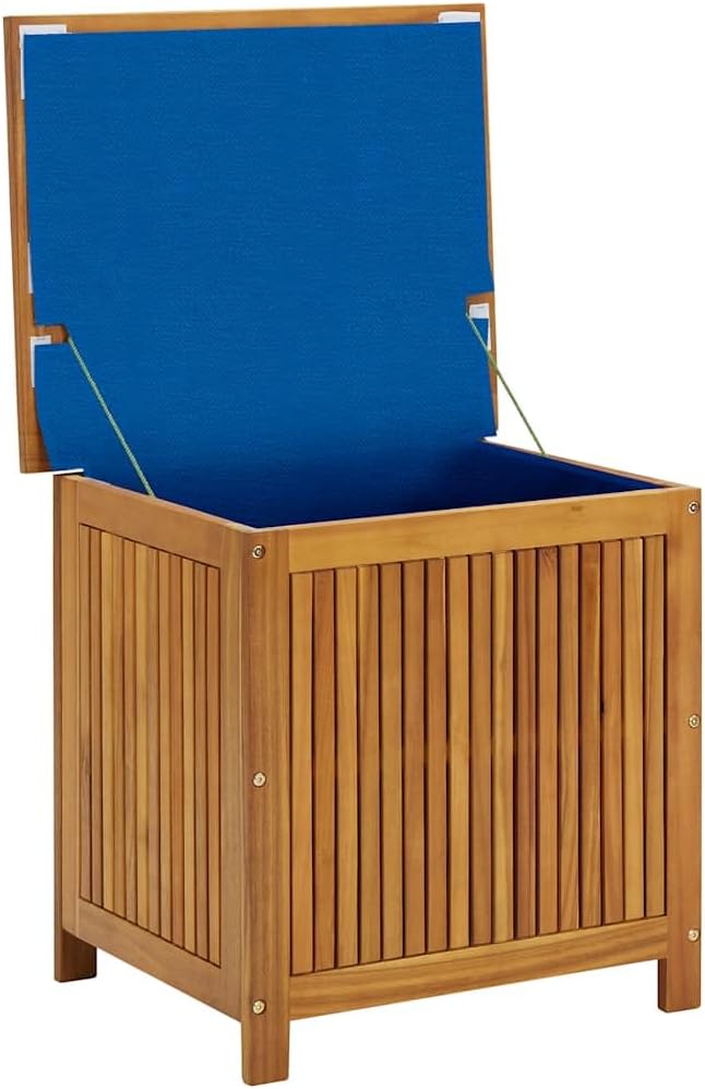 vidaXL Wooden Deck Box - Outdoor Teak Storage Chest, Ideal for Patio Furniture Cushions, Pool Accessories, Garden Tools - Water-Resistant Bag Inside - 23.6''x19.7''x22.8'', Solid Acacia Wood