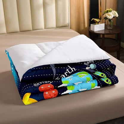 Erosebridal Outer Space Comforter Set Starry Sky Bedding Set Twin Size for Kids Boys Girls Room Galaxy Planet Space Duvet Sets Solar System Cartoon Down Comforter 2 Pieces with 1 Pillow Case, Blue