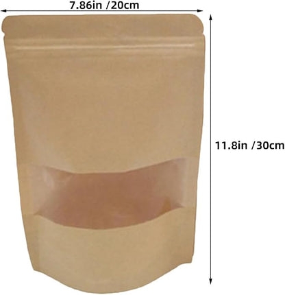 50pcs Kraft Paper Self-sealing Bags with Window Resealable Food Bags for Bread Cheese Packaging and Pantry Organizing