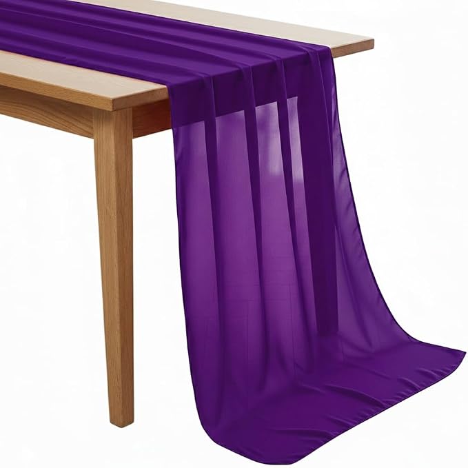 Pack of 5 | Purple | 14ft Chiffon Table Runner 29x170 Inches Long Romantic Rustic Sheer Gauze Runner for Wedding Bridal Shower Birthday Banquets Engagement Spring Easter Boho Decorations