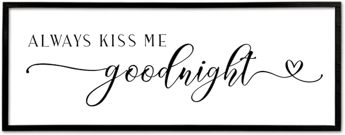 Always Kiss Me Goodnight Sign Wall Decor 40"X15" Master Bedroom Above Bed Large Wooden Framed for Couples Over Bed Wall Hanging Art (Black)