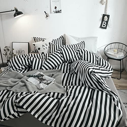 White&Black Stripes Comforter Set Full Women Bedding Set Soft Durable White Striated Bedding Set Black Stripes Ticking Quilts Hotel Quality Comforter Set Girls boy White Black Stripes Bed Set