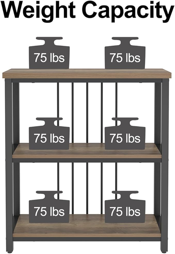 FOLUBAN Small Bookshelf and Bookcase, 3 Tier Open Book Shelf, Modern Metal and Wood Shelving Unit for Living Room Bedroom, Oak