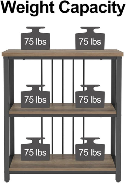 FOLUBAN Small Bookshelf and Bookcase, 3 Tier Open Book Shelf, Modern Metal and Wood Shelving Unit for Living Room Bedroom, Oak