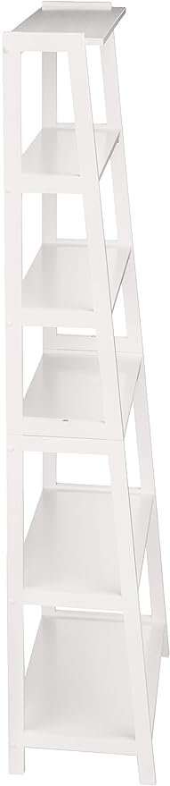 Amazon Basics Rubberwood 5 Shelf Ladder Bookcase, White, 15.03" D x 25.98" W x 74.48" H