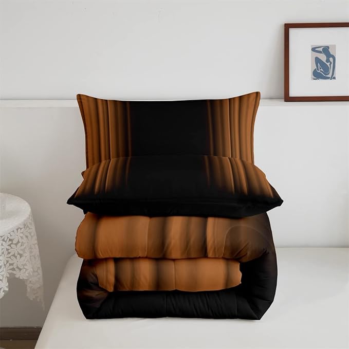 Feelyou Abstract Ombre Comforter Set Kids Teens Brown Black Bedding Set Room Decor 3Pcs King Size,Reversible Black Boys